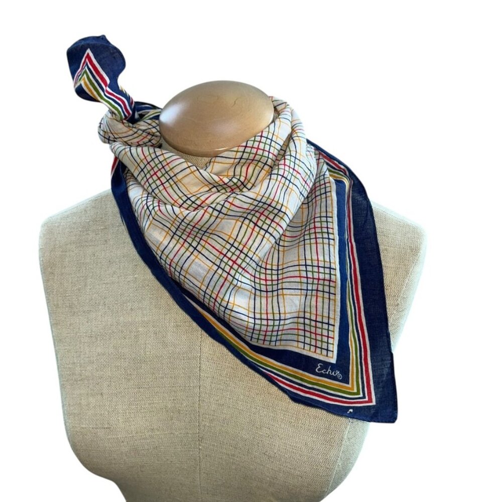 Kerchief Cotton Echo vintage cotton stripes plaid scarf damaged